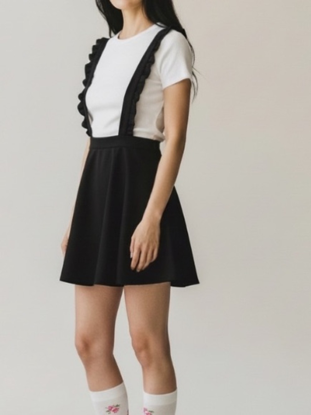 Black Mini Circle Skirt Ruffled Suspenders Emo Goth Coquette Gives Hot Topic